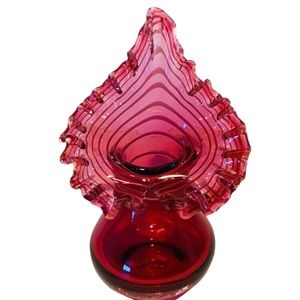 VTG • Small Jack in the Pulpit • Cranberry Art Glass Vase • Decor